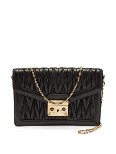 Pre-owned Miu Miu Confidential Matelassé Wallet On Chain In Black