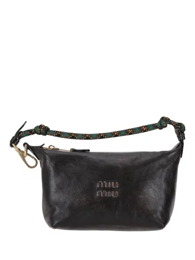 Miu Miu Embossed Logo Nappa Leather Shoulder Bag In Black