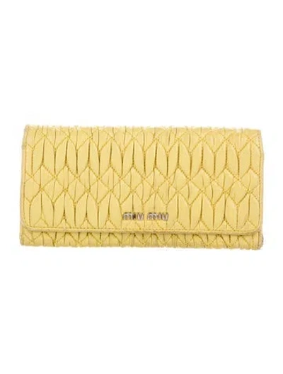 Pre-owned Miu Miu Continental Wallet In Yellow