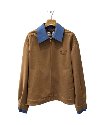 Miu Miu Contrast-collar Casual Jacket In Brown