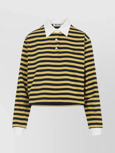 Miu Miu Contrast Collar Striped Cotton Polo