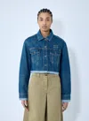 Miu Miu Womens Check-trim Logo-embroidered Denim Jacket Bleu In Blue