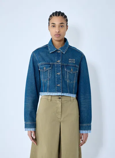 Miu Miu Contrast Hem Denim Jacket In Blue