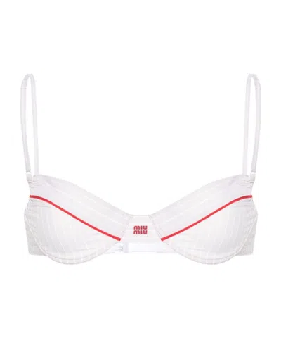 Miu Miu Contrast Striped Details Of Bra In White