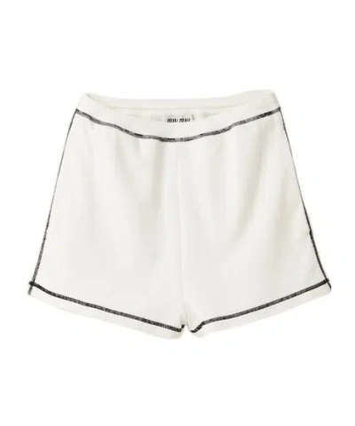 Miu Miu Contrast-trim Cotton Shorts In White