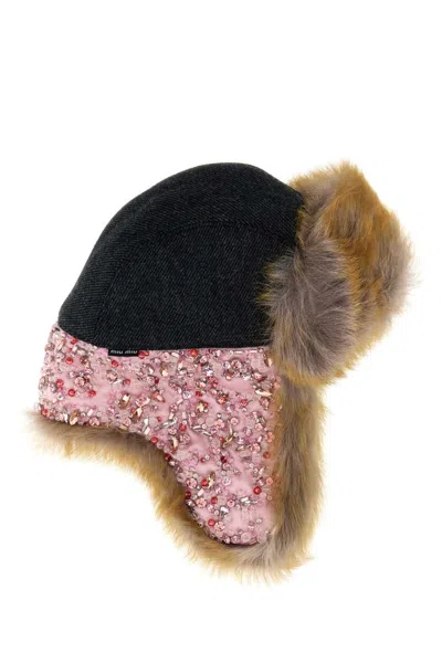 Miu Miu Contrast Wool And Shearling Hat In Multicoloured