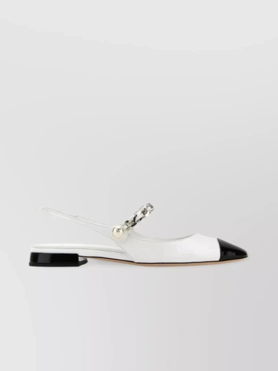 Miu Miu Contrasting Insert Leather Ballerinas In White