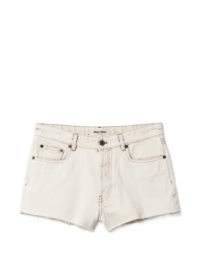 Miu Miu Contrasting-stitching Denim Shorts In Neutral