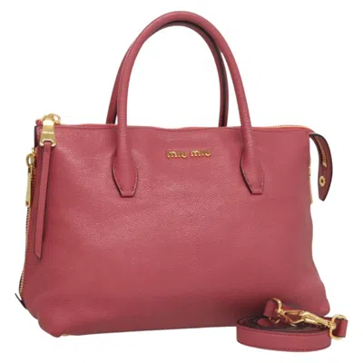 Pre-owned Miu Miu Convertible Madras Side Zip Satchel Grainy Leather Pink Leather Bag ()