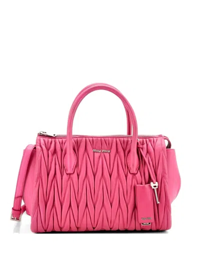 Pre-owned Miu Miu Convertible Zip Matelasse Leather Small Tote Bag In Pink