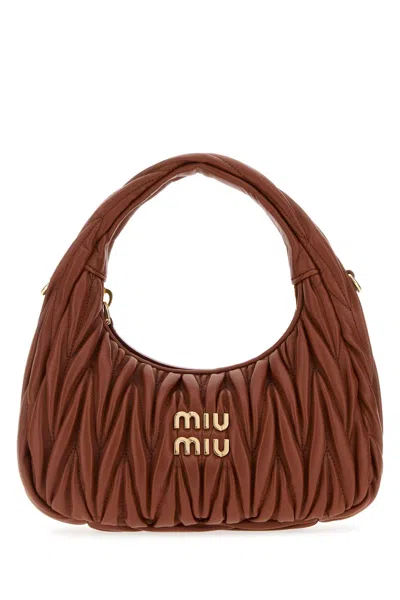 Miu Miu Copper Nappa Leather Wander Handbag In Brown