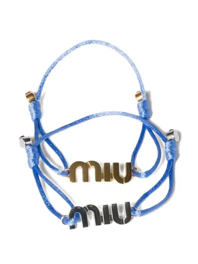 Miu Miu Cord And Metal Bracelets In Blue