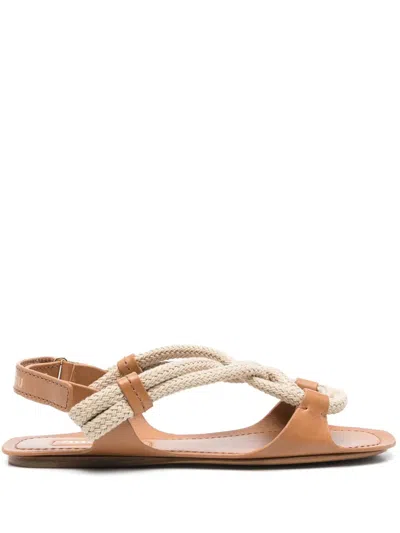 Miu Miu Cord Detail Flat Sandal In Brown