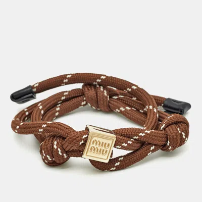 Pre-owned Miu Miu Cord Leather Gold Tone Bracelet