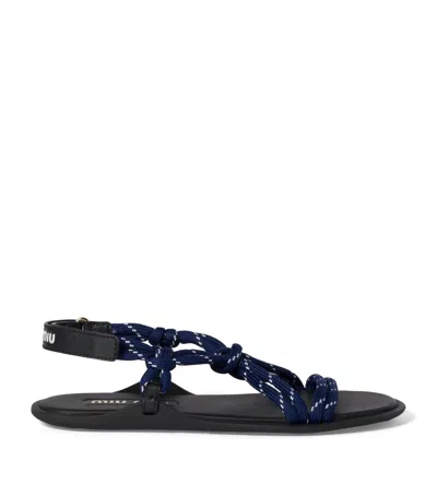 Miu Miu Riviere Cord And Leather Sandals In Baltic Blue