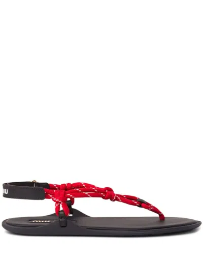 Miu Miu Cord-strap Leather Sandals In Red