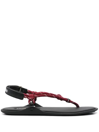 Miu Miu Cord-strap Leather Sandals In Red