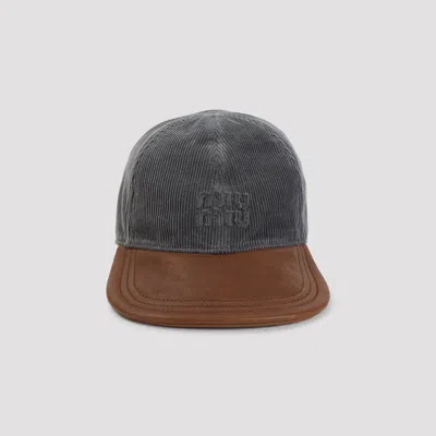 Miu Miu Corduroy And Leather Baseball Cap In Transparent