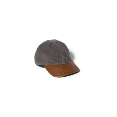 Miu Miu Corduroy And Leather Baseball Cap In Smoke/oak