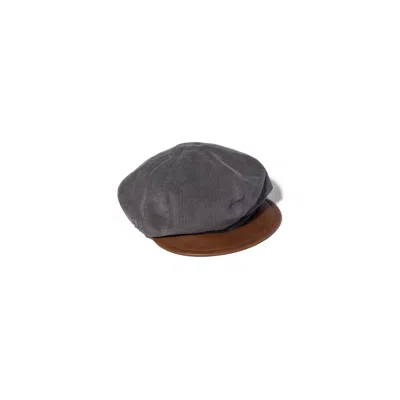 Miu Miu Corduroy And Leather Newsboy Cap In Smoke/oak