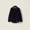 Miu Miu Corduroy And Nappa Leather Down Jacket In Black