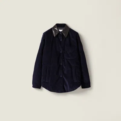 Miu Miu Corduroy And Nappa Leather Down Jacket In Black