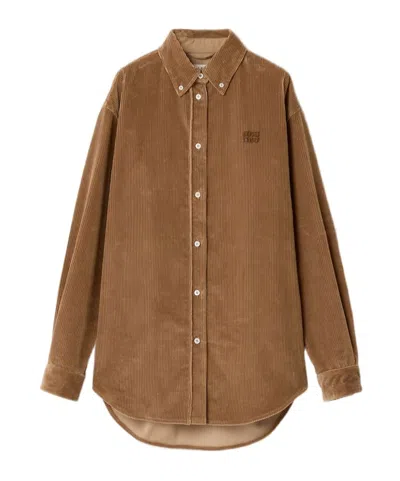 Miu Miu Corduroy And Suede Shirt In Gray