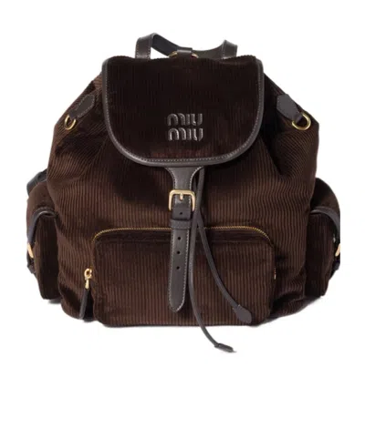 Miu Miu Logo Backpack In Brown