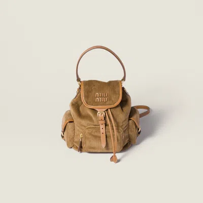 Miu Miu Corduroy Backpack In Brown
