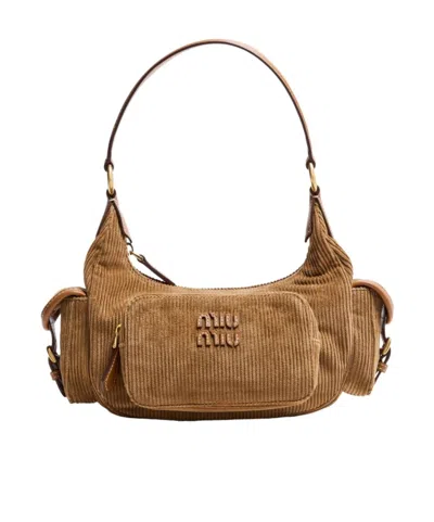 Miu Miu Corduroy Bag With Multiple Pockets In Brown