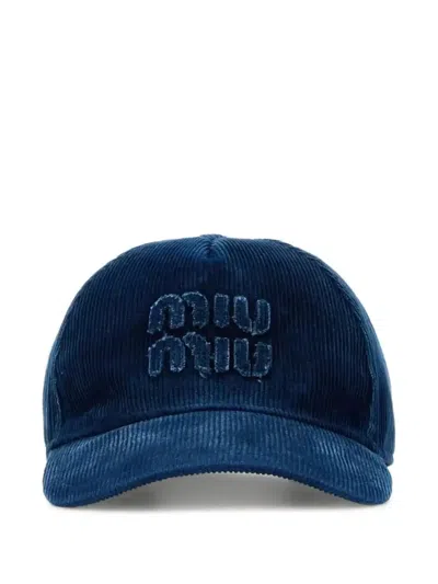 Miu Miu Corduroy Baseball Cap In Blue