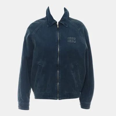 Pre-owned Miu Miu Corduroy Bomber Jacket It 36 In Black