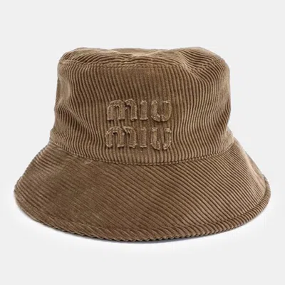 Pre-owned Miu Miu Corduroy Bucket Hat In Brown