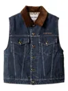 Miu Miu Tailored Denim Vest With Contrasting Corduroy Collar In Blue