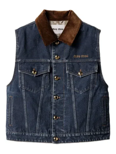 MIU MIU CORDUROY-COLLAR DENIM VEST