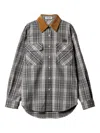 Miu Miu Long Sleeve Plaid Shirt With Chest Pockets In Gray