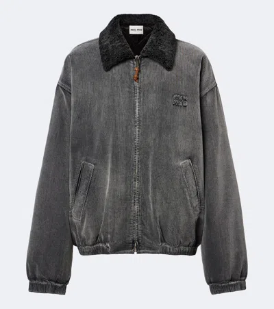 Miu Miu Corduroy Cotton Bomber Jacket In Gray