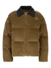 Miu Miu Corduroy Padded High Collar Down Jacket In Green