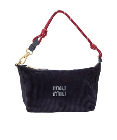 Miu Miu Corduroy Mini Hobo Bag In Black