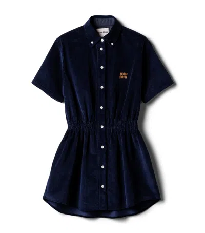 Miu Miu Corduroy Mini Shirt Dress In Blue