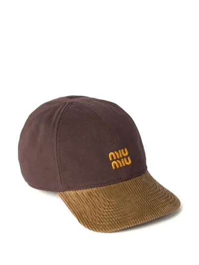 Miu Miu Denim Corduroy Baseball Cap In Burgundy