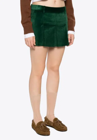 Miu Miu Corduroy Pleated Mini Skirt In Green