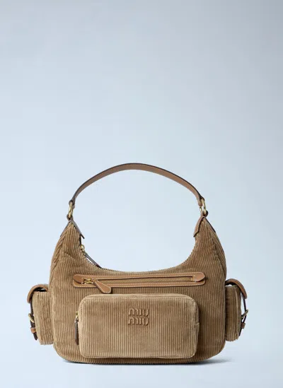 Miu Miu Corduroy Pocket Shoulder Bag In Brown