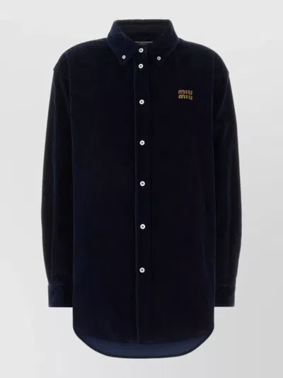 Miu Miu Corduroy Shirt Button Down Collar Patches In Blue
