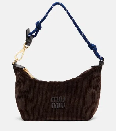Miu Miu Corduroy Shoulder Bag In Brown