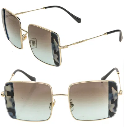 Pre-owned Miu Miu Core Mu56vs Gold Green Sand Geometric Square Metal Fashion Sunglass 56v