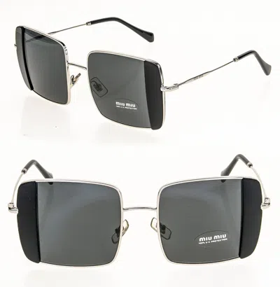 Pre-owned Miu Miu Core Mu56vs Silver Black Geometric Square Metal Fashion Sunglasses 56v