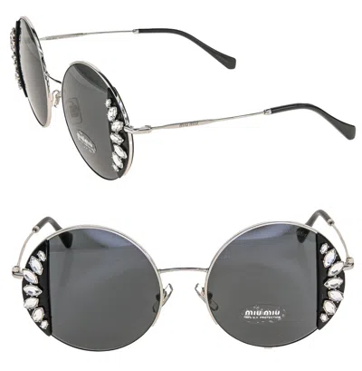 Pre-owned Miu Miu Core Mu57vs Silver Black Crystal Jewel Round Metal Fashion Sunglass 57v
