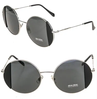 Pre-owned Miu Miu Core Mu57vs Silver Black Geometric Round Metal Fashion Sunglasses 57v