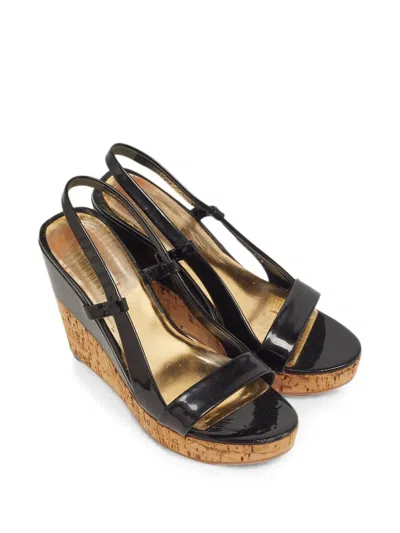 Pre-owned Miu Miu Cork-platform Wedge Sandals In Black